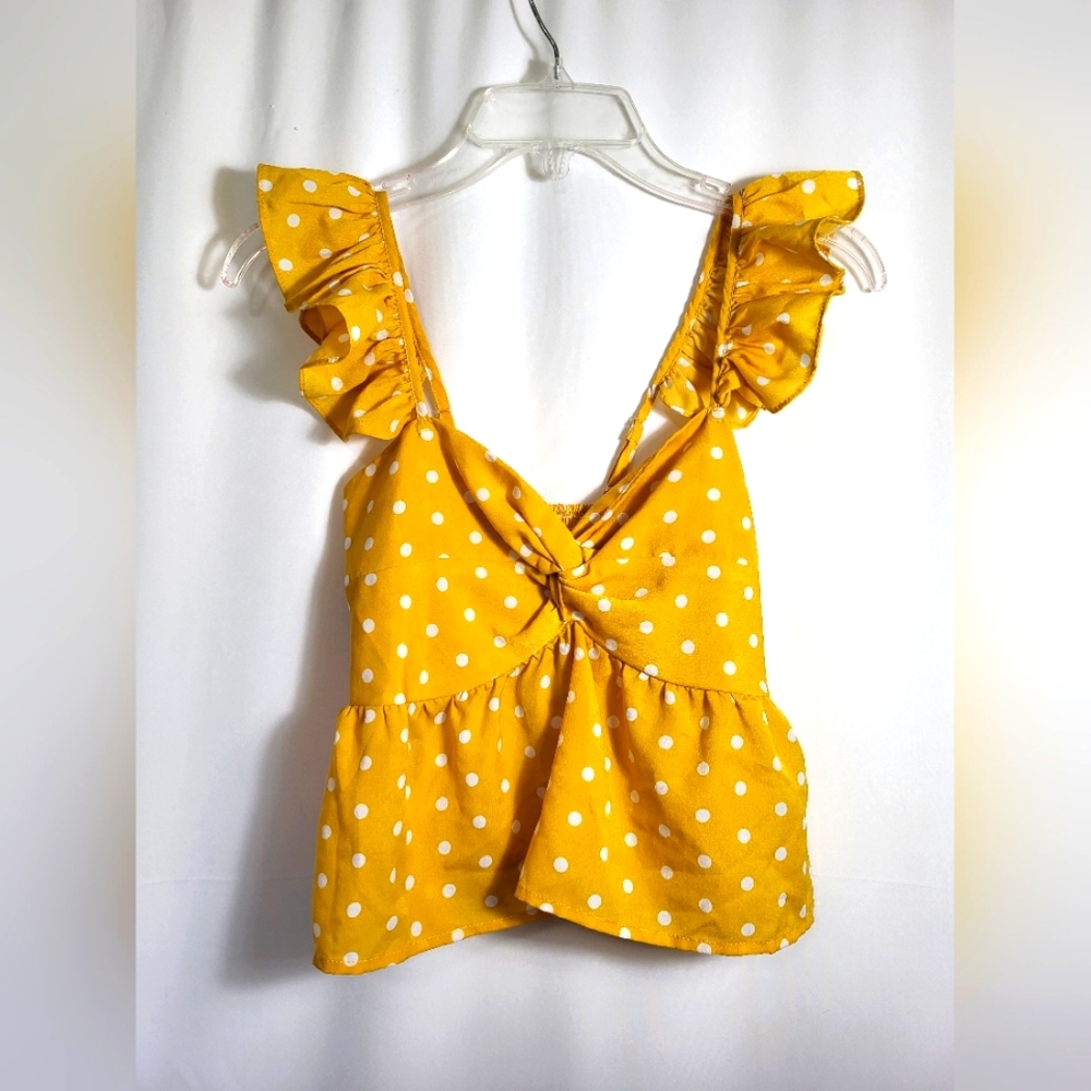 Mustard yellow with white polka dots crop tank   women's M  #1721
